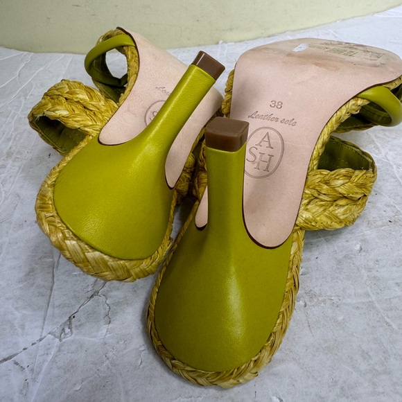 ASH New Raffia Leather Strap Mules Thong Kitten Heel Sandals Square Toe Shoes 38 - Picture 7 of 16